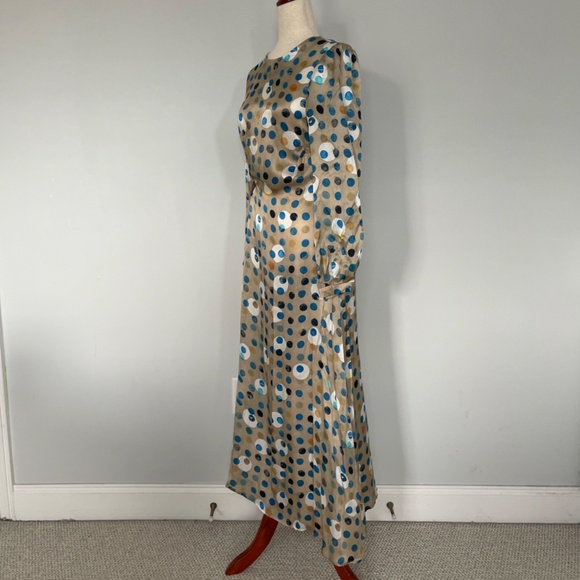 Hunter Bell Tan with Blue Polka Dot Dress - Size 4 - Picture 2 of 10